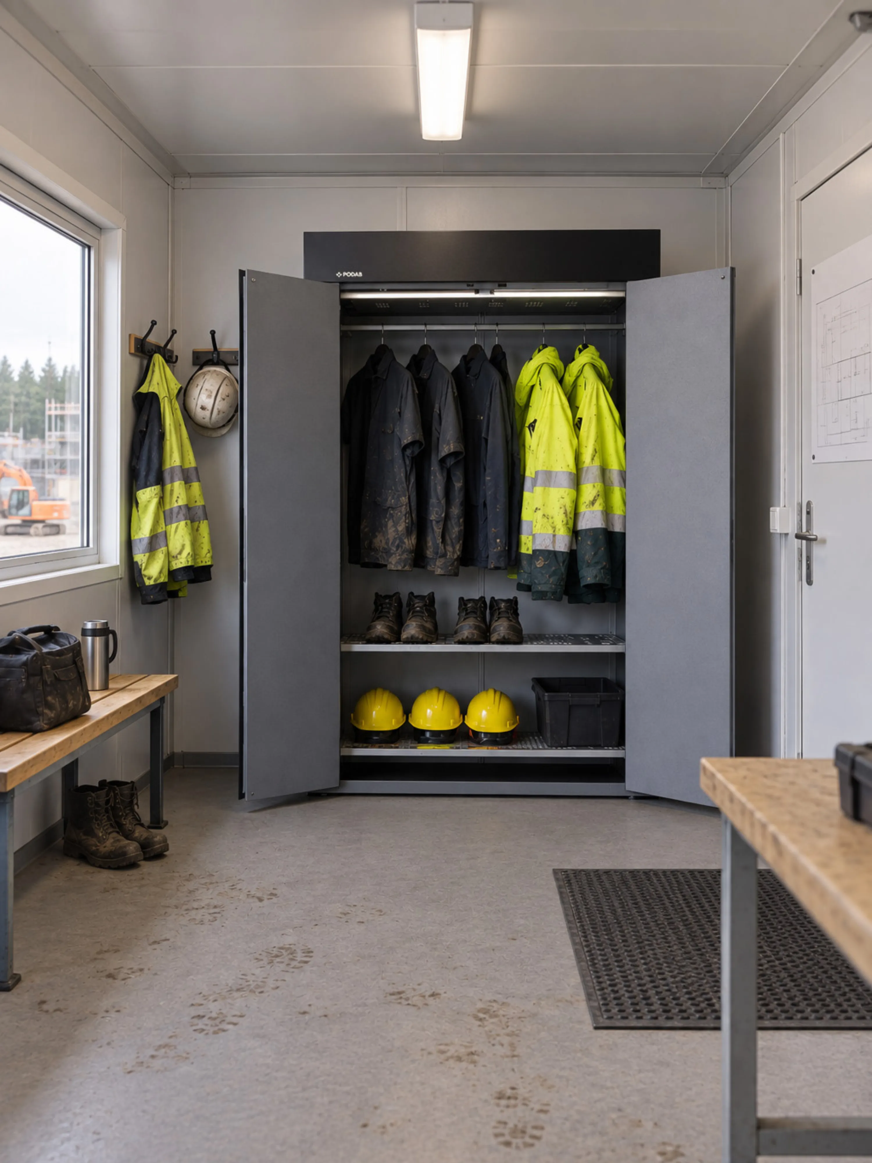 Outdoor clothes drying solutions for work containers